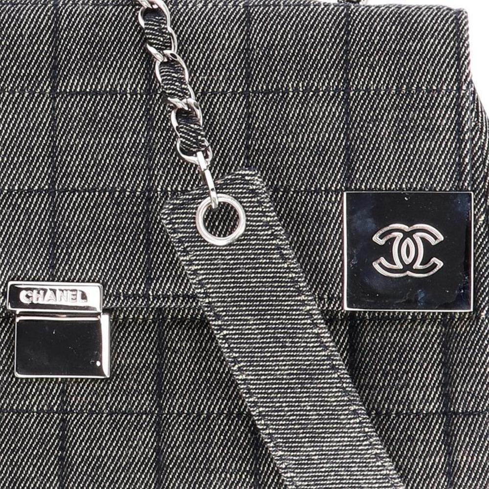 Chanel Chocolate Leather Bag Black Shoulder Denim Bar Chain - Picture 8 of 9